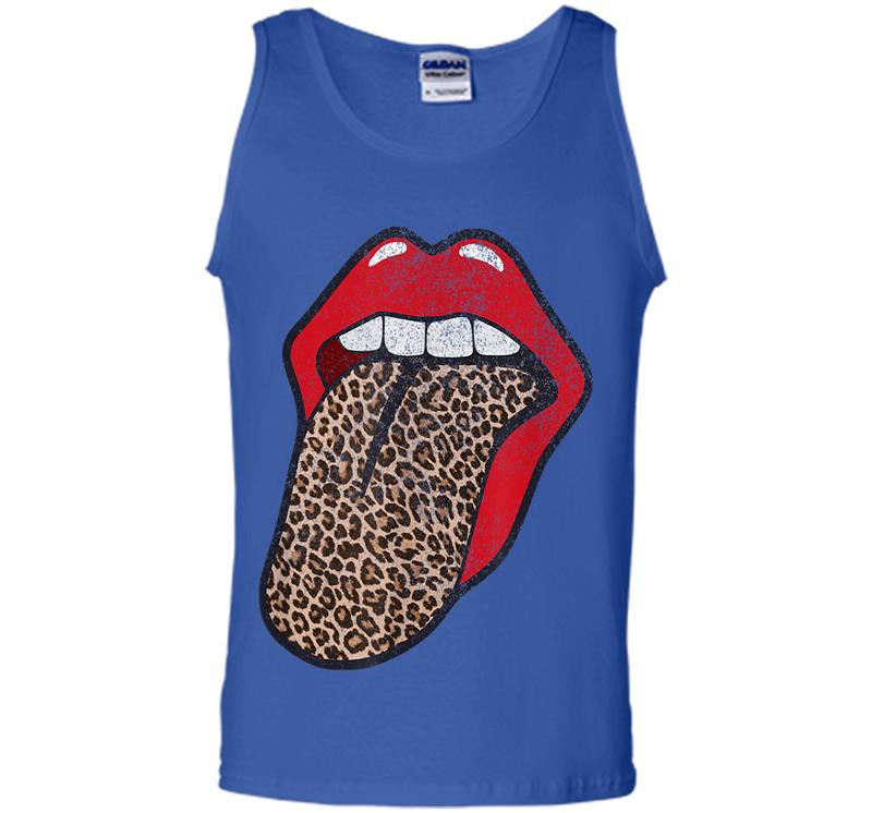 Inktee Store - Cute Cheetah Print Trendy Distressed Red Lips Leopard Tongue Mens Tank Top Image