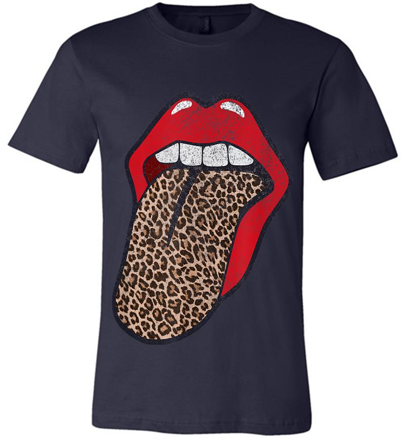 Inktee Store - Cute Cheetah Print Trendy Distressed Red Lips Leopard Tongue Premium T-Shirt Image