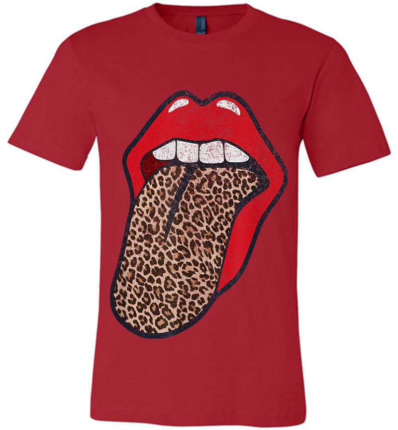 Inktee Store - Cute Cheetah Print Trendy Distressed Red Lips Leopard Tongue Premium T-Shirt Image
