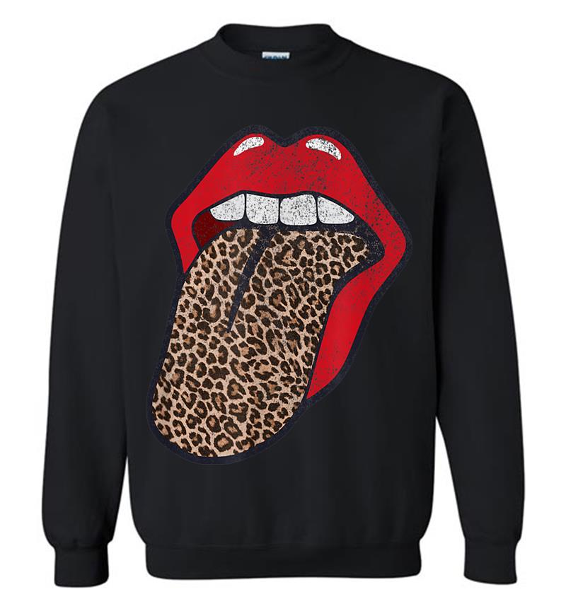 Cute Cheetah Print Trendy Distressed Red Lips Leopard Tongue Sweatshirt