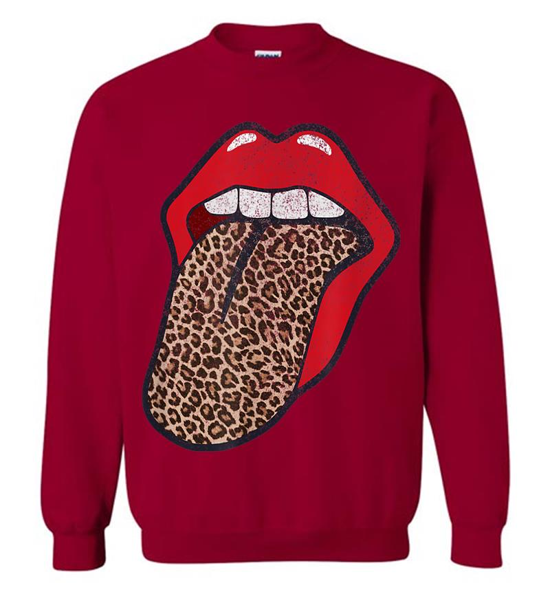Inktee Store - Cute Cheetah Print Trendy Distressed Red Lips Leopard Tongue Sweatshirt Image