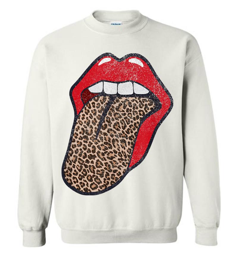 Inktee Store - Cute Cheetah Print Trendy Distressed Red Lips Leopard Tongue Sweatshirt Image