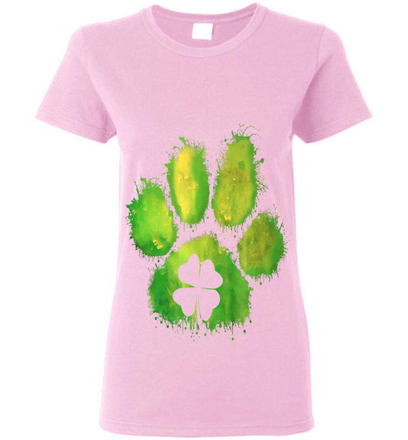 Inktee Store - Cute Dog Paw Print St Patricks Day Shamrock Womens T-Shirt Image