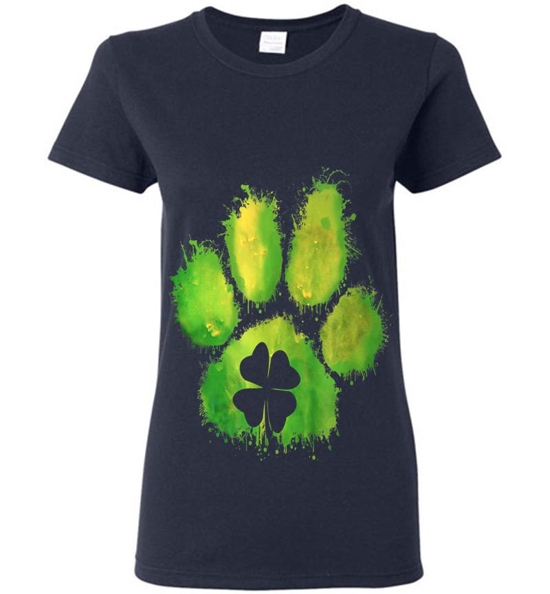 Inktee Store - Cute Dog Paw Print St Patricks Day Shamrock Womens T-Shirt Image