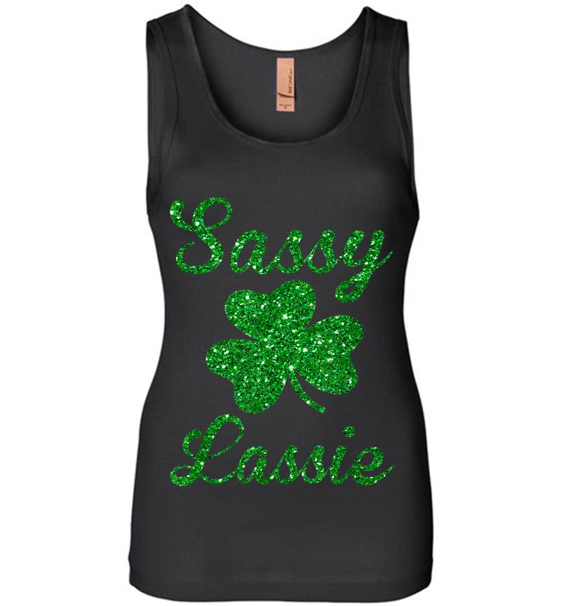 Cute Sassy Lassie Irish Shamrock Funny St Patricks Day Womens Jersey Tank Top