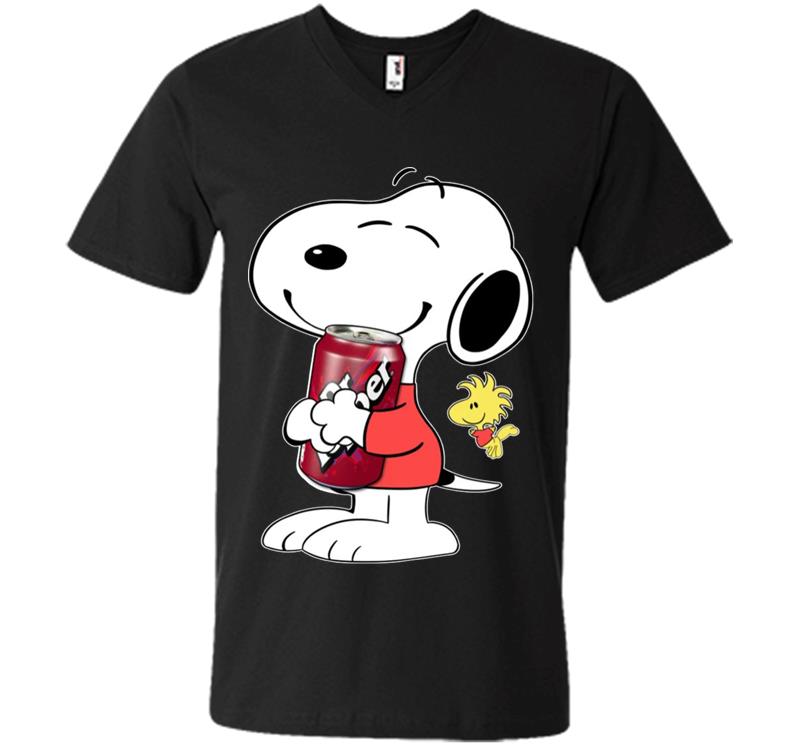 Cute Snoopy Hug Dr Pepper Can Funny Drinking V-neck T-shirt