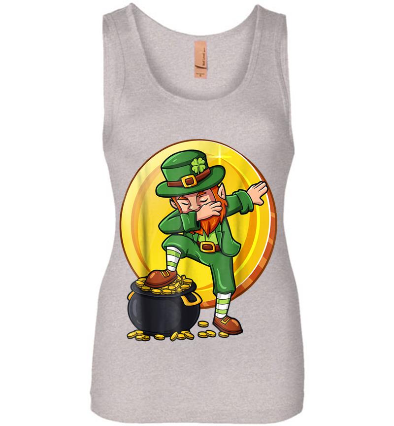 Inktee Store - Dabbing Leprechaun Gold Coin St Patrick'S Day Womens Jersey Tank Top Image