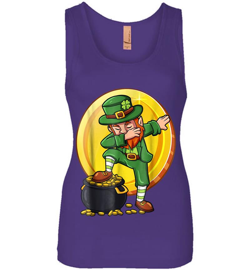 Inktee Store - Dabbing Leprechaun Gold Coin St Patrick'S Day Womens Jersey Tank Top Image