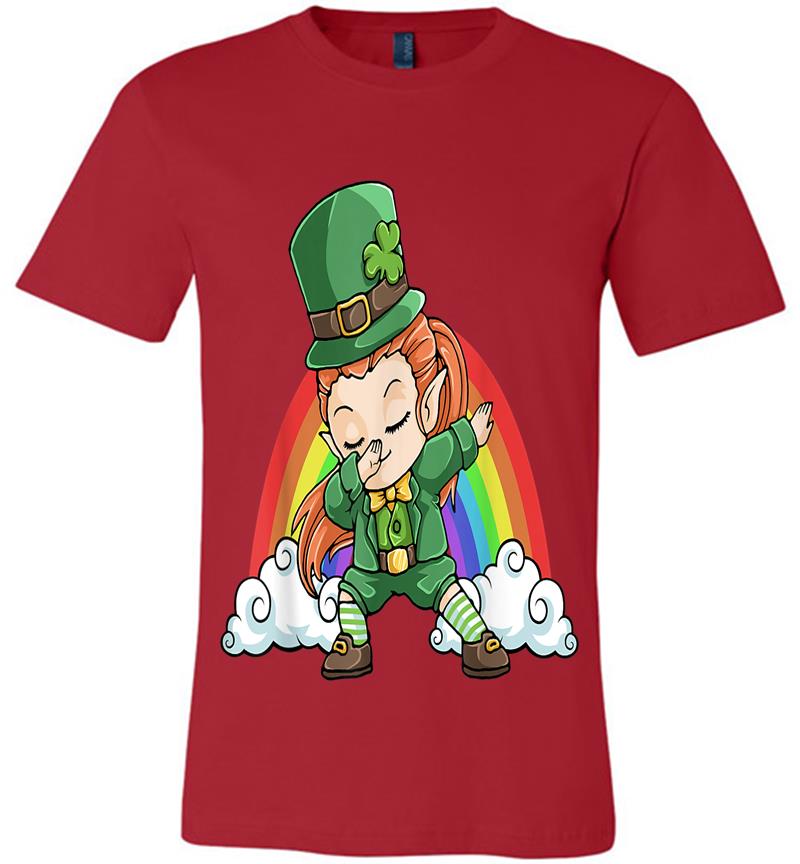 Inktee Store - Dabbing Leprechaun St Patricks Day Rainbow Kids Girls Premium T-Shirt Image
