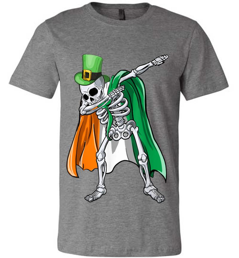 Inktee Store - Dabbing Skeleton Irish Shamrock St Patricks Day Premium T-Shirt Image