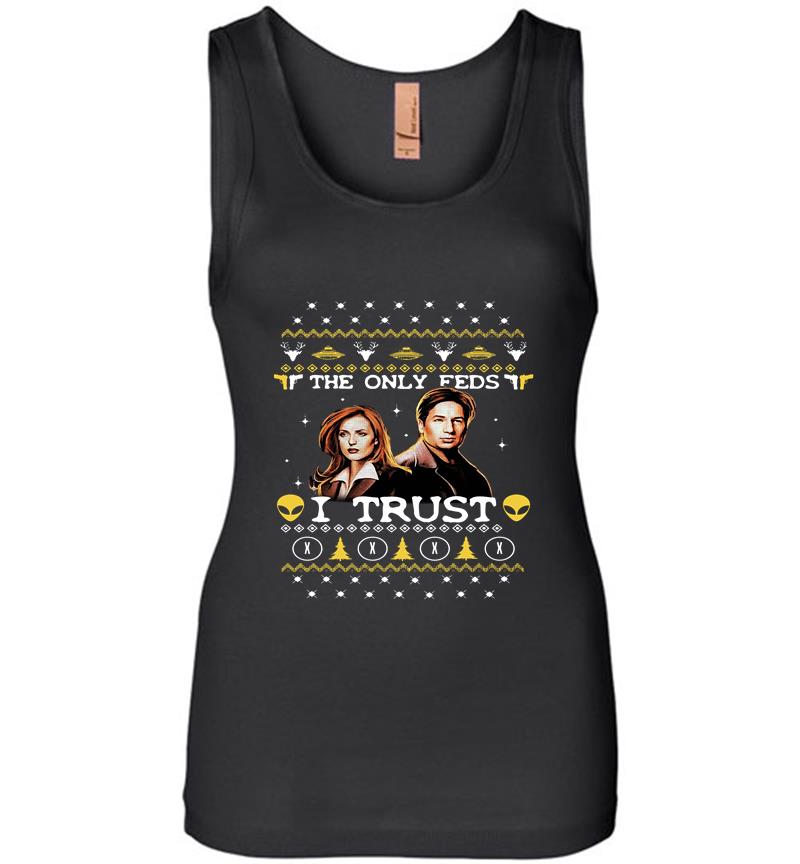 David Duchovny And Gillian Anderson The X-Files The Only Feds I Trust Christmas Womens Jersey Tank Top