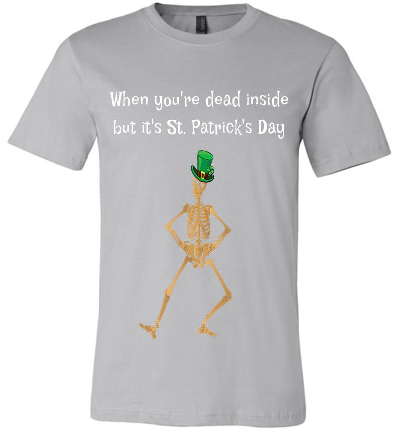 Inktee Store - Dead Inside Funny St Patricks Day Irish Skeleton Premium T-Shirt Image
