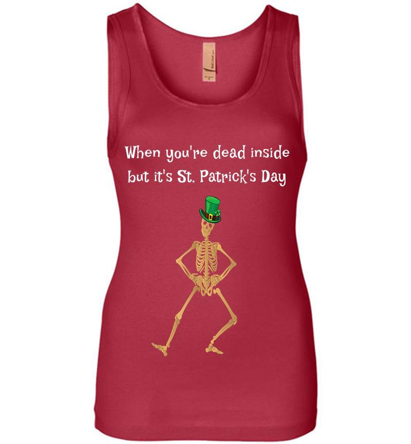 Inktee Store - Dead Inside Funny St Patricks Day Irish Skeleton Womens Jersey Tank Top Image