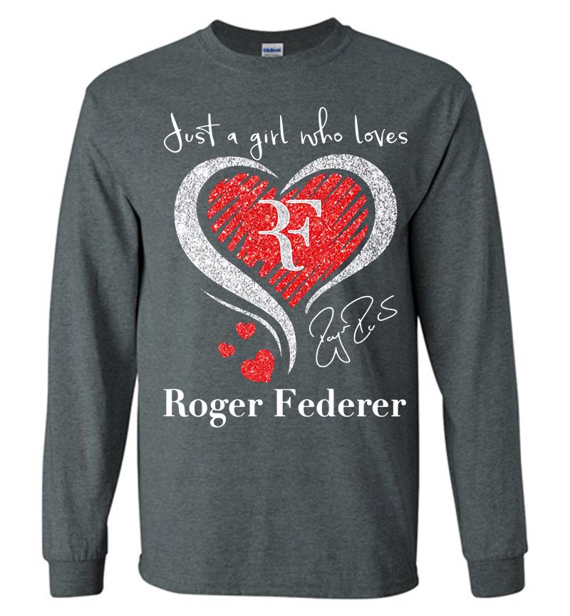 Inktee Store - Diamond Red Heart Just A Girl Who Loves Ferfect Signature Roger Federer Long Sleeve T-Shirt Image