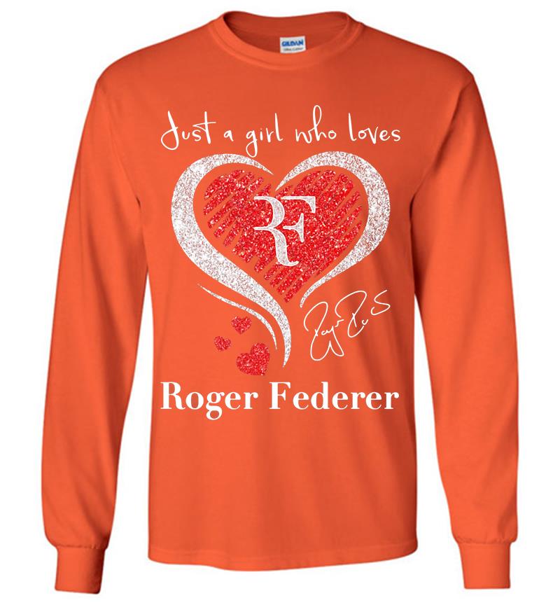 Inktee Store - Diamond Red Heart Just A Girl Who Loves Ferfect Signature Roger Federer Long Sleeve T-Shirt Image