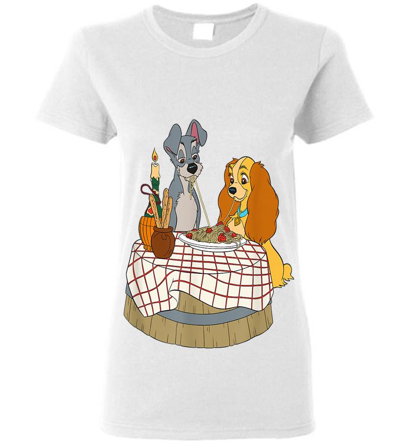 Inktee Store - Disney Lady And Tramp Bella Notte Spaghetti Womens T-Shirt Image