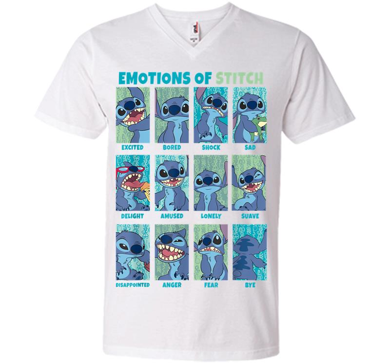 Inktee Store - Disney Lilo Stitch Emotions Of Stitch Panels V-Neck T-Shirt Image