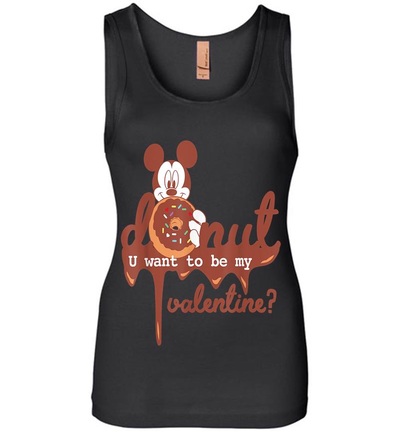 Disney Mickey Mouse Donut U Want To Be My Valentine Womens Jersey Tank Top