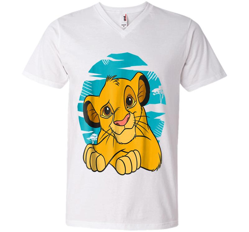 Inktee Store - Disney The Lion King Young Simba Resting Blue 90S V-Neck T-Shirt Image