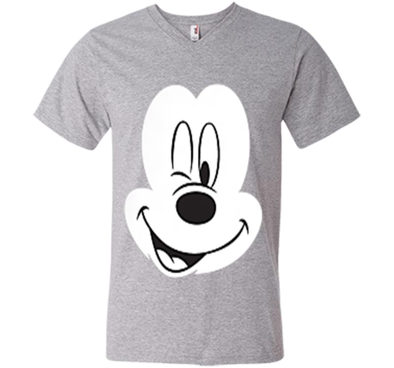 Inktee Store - Disney Winking Mickey Mouse Face Small Icon V-Neck T-Shirt Image