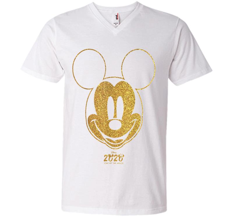 Inktee Store - Disney Year Of The Mouse Golden Mickey January V-Neck T-Shirt Image