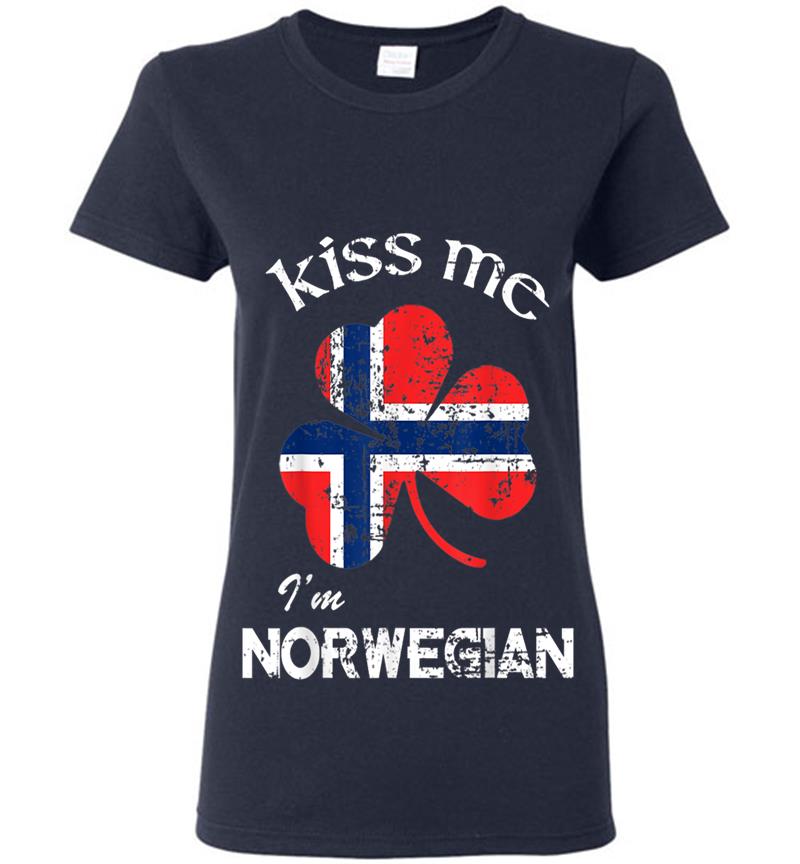 Inktee Store - Distress Kiss Me I'M Norwegian St. Patrick'S Day Womens T-Shirt Image