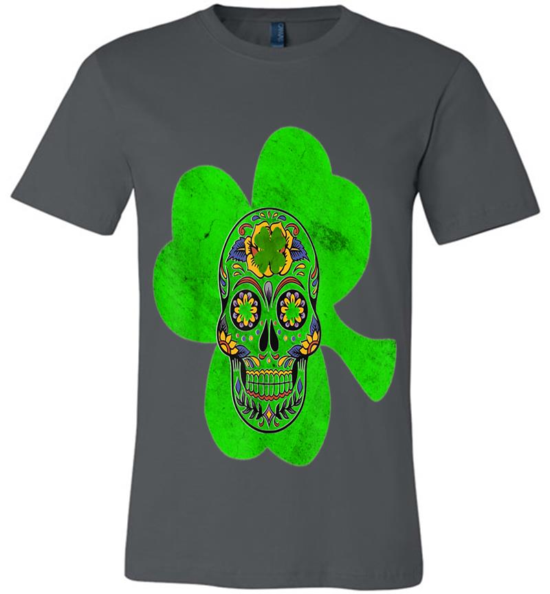 Distressed Clover Shamrock St Patricks Day Skull Premium T-Shirt