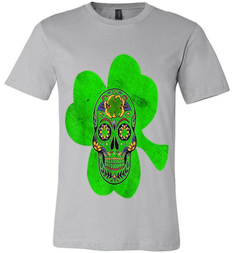 Inktee Store - Distressed Clover Shamrock St Patricks Day Skull Premium T-Shirt Image