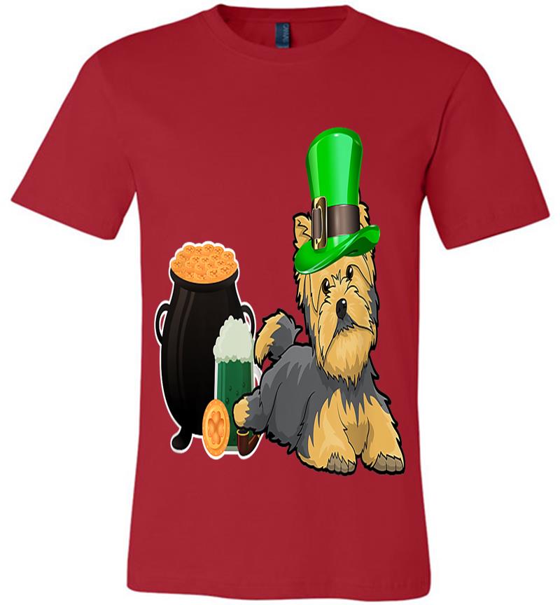 Inktee Store - Dog Yorkie St Patricks Day Dog Lover Yorkie Leprechaun Premium T-Shirt Image