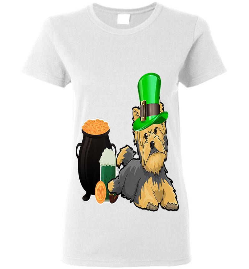Inktee Store - Dog Yorkie St Patricks Day Dog Lover Yorkie Leprechaun Womens T-Shirt Image