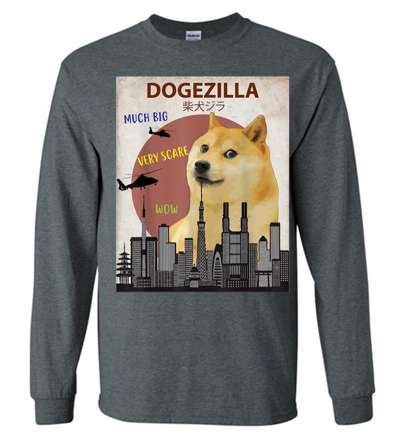 Inktee Store - Dogezilla Funny Doge Meme Shiba Inu Dog Long Sleeve T-Shirt Image