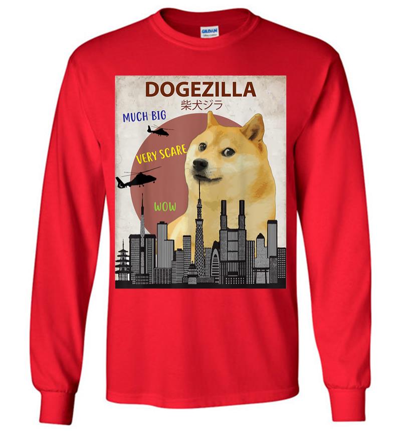 Inktee Store - Dogezilla Funny Doge Meme Shiba Inu Dog Long Sleeve T-Shirt Image