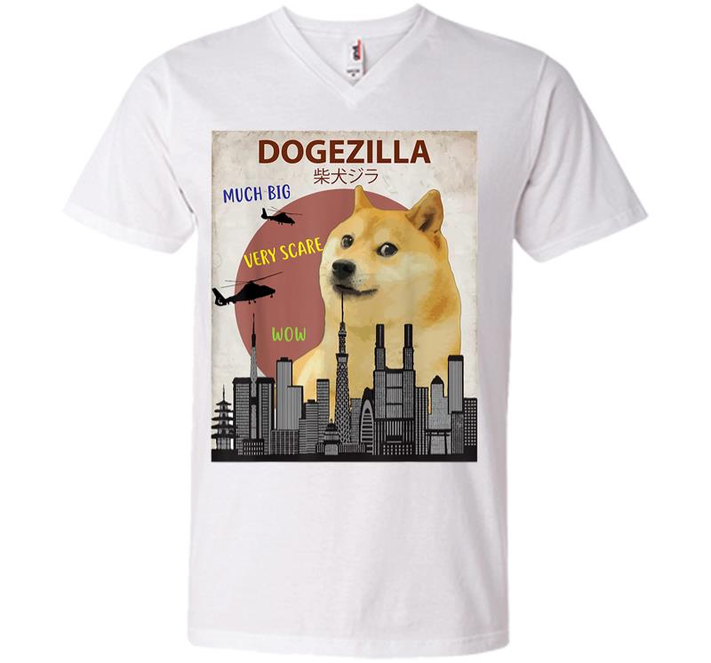 Inktee Store - Dogezilla Funny Doge Meme Shiba Inu Dog V-Neck T-Shirt Image
