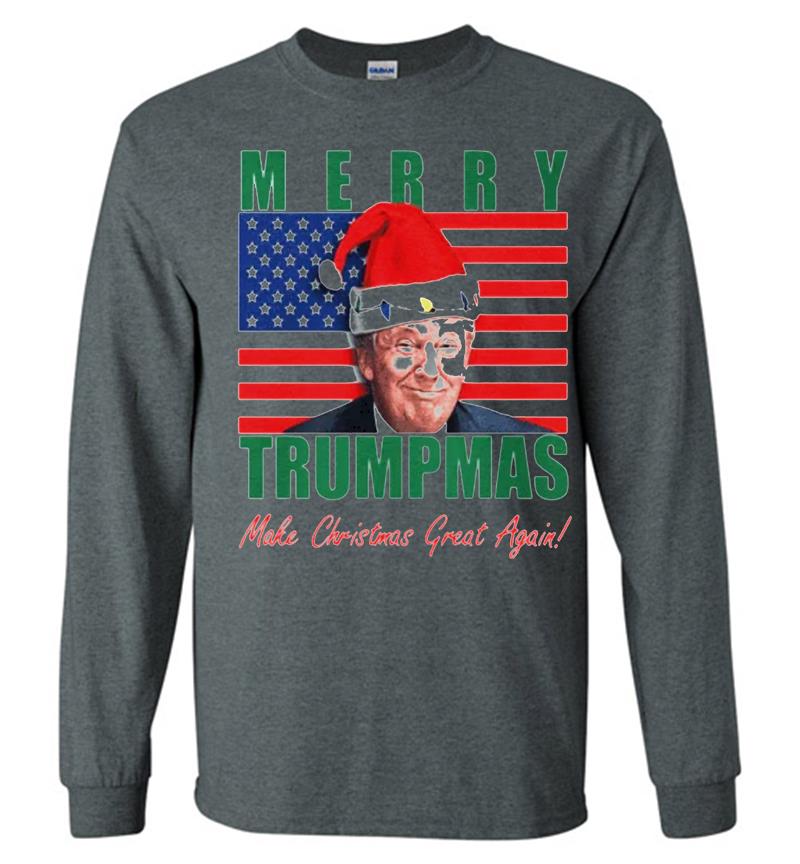 Inktee Store - Donald Trump America Flag Merry Trumpmas Make Christmas Great Again Long Sleeve T-Shirt Image