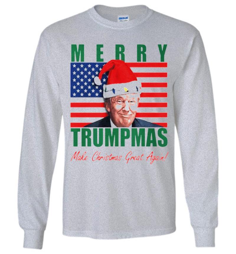 Inktee Store - Donald Trump America Flag Merry Trumpmas Make Christmas Great Again Long Sleeve T-Shirt Image