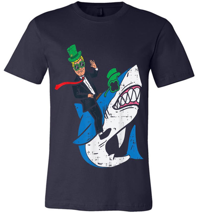 Inktee Store - Donald Trump Riding Irish Shark Funny St Patricks Day Premium T-Shirt Image
