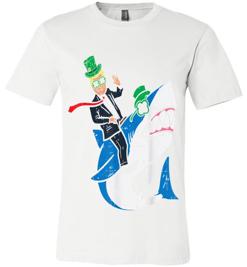 Inktee Store - Donald Trump Riding Irish Shark Funny St Patricks Day Premium T-Shirt Image