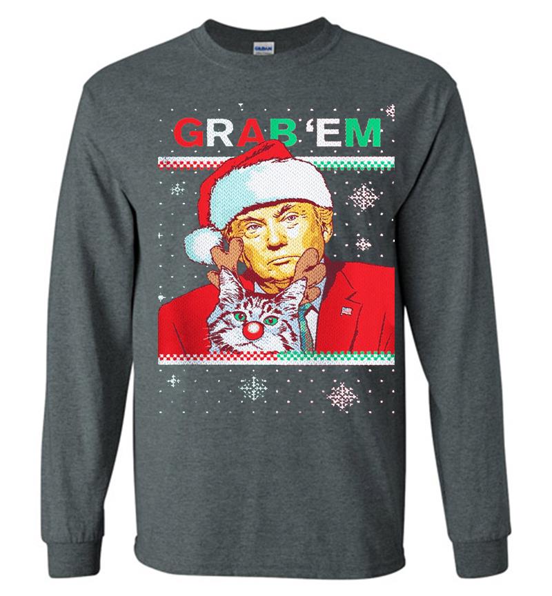Inktee Store - Donald Trump Santa And Lil Bub Grabem Christmas Long Sleeve T-Shirt Image