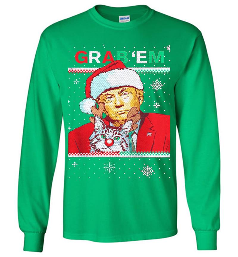 Inktee Store - Donald Trump Santa And Lil Bub Grabem Christmas Long Sleeve T-Shirt Image
