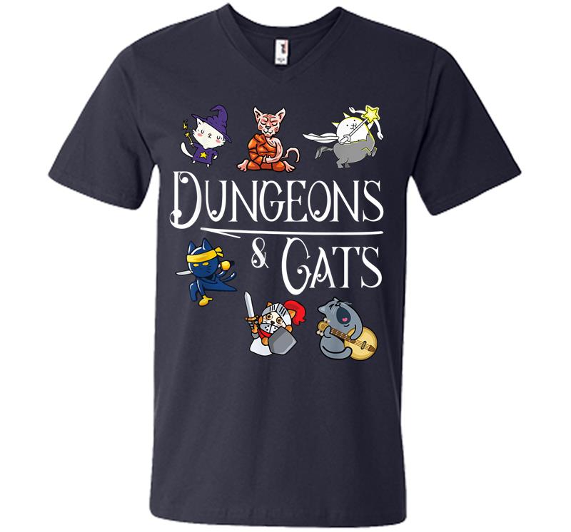 Inktee Store - Dungeons And Cats Funny Dragon Cat Kitten Lover Kitty Gift V-Neck T-Shirt Image