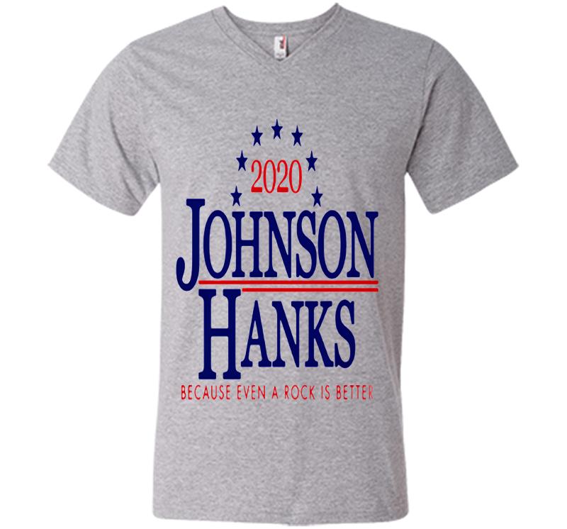 Inktee Store - Dwayne Johnson And Tom Hanks 2020 More Poise Less Noise Because Even A Rock Is Better V-Neck T-Shirt Image