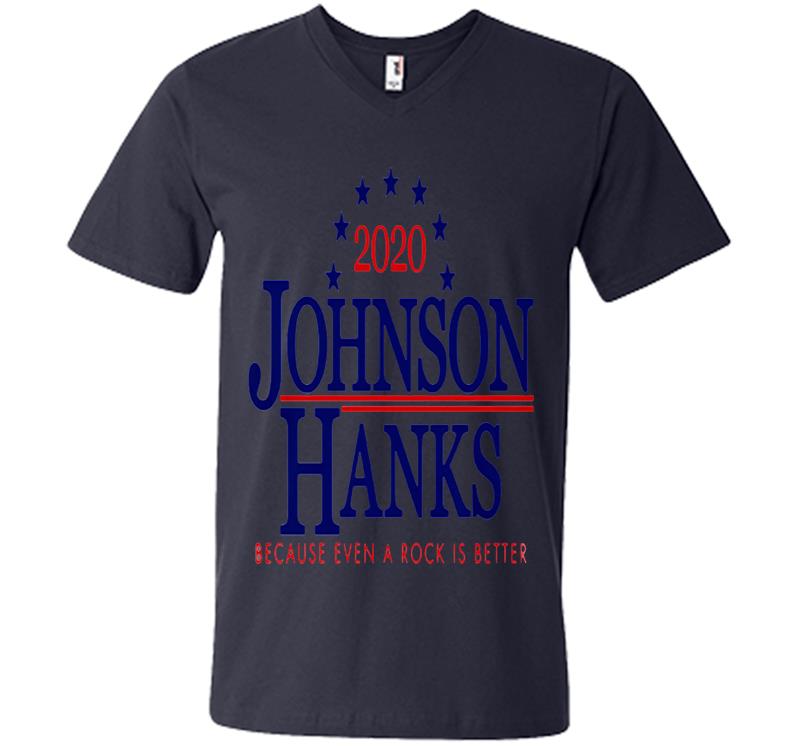 Inktee Store - Dwayne Johnson And Tom Hanks 2020 More Poise Less Noise Because Even A Rock Is Better V-Neck T-Shirt Image