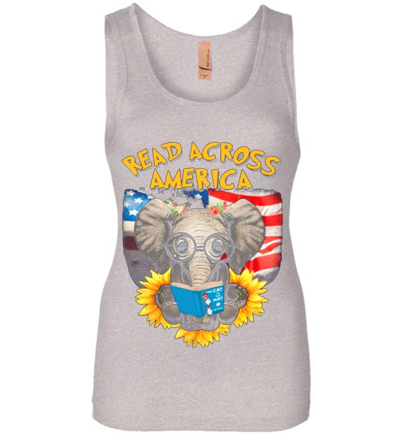 Inktee Store - Elephant Sitting On Sunflower Read Across America Womens Jersey Tank Top Image