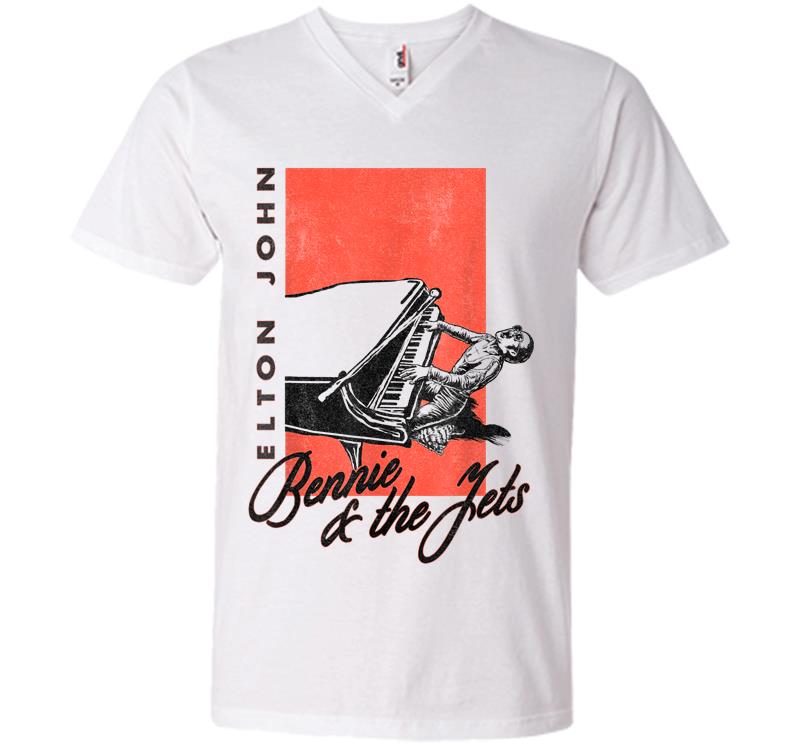 Inktee Store - Elton John Official Bennie And The Jets Piano V-Neck T-Shirt Image