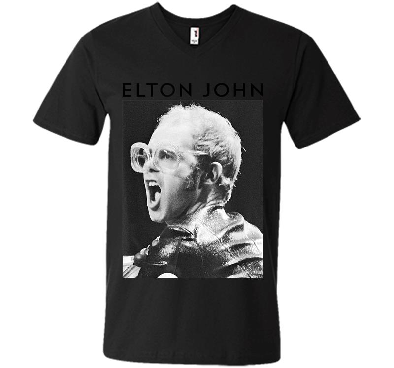Elton John Official Black & White Photo V-neck T-shirt