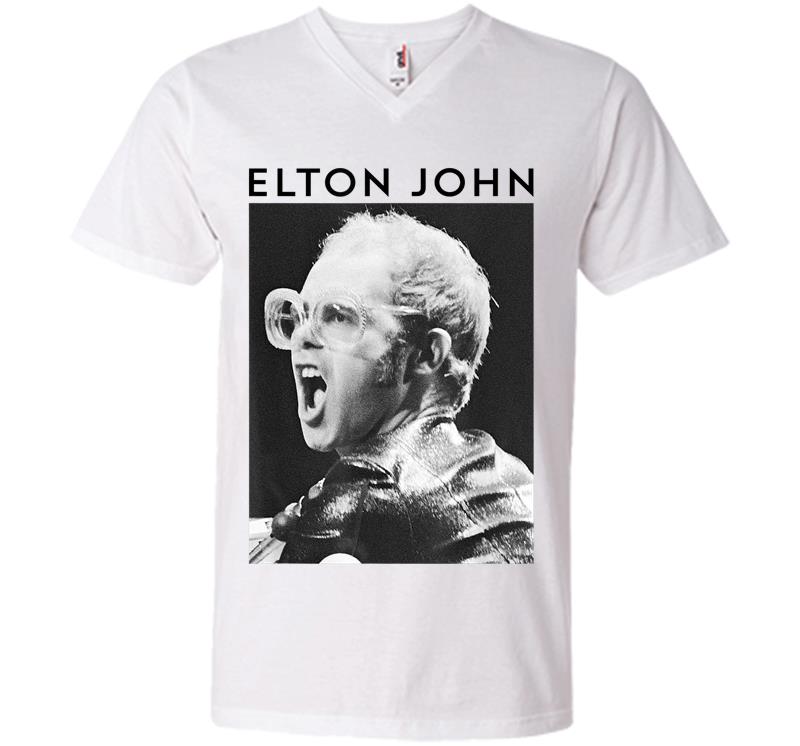 Inktee Store - Elton John Official Black &Amp; White Photo V-Neck T-Shirt Image
