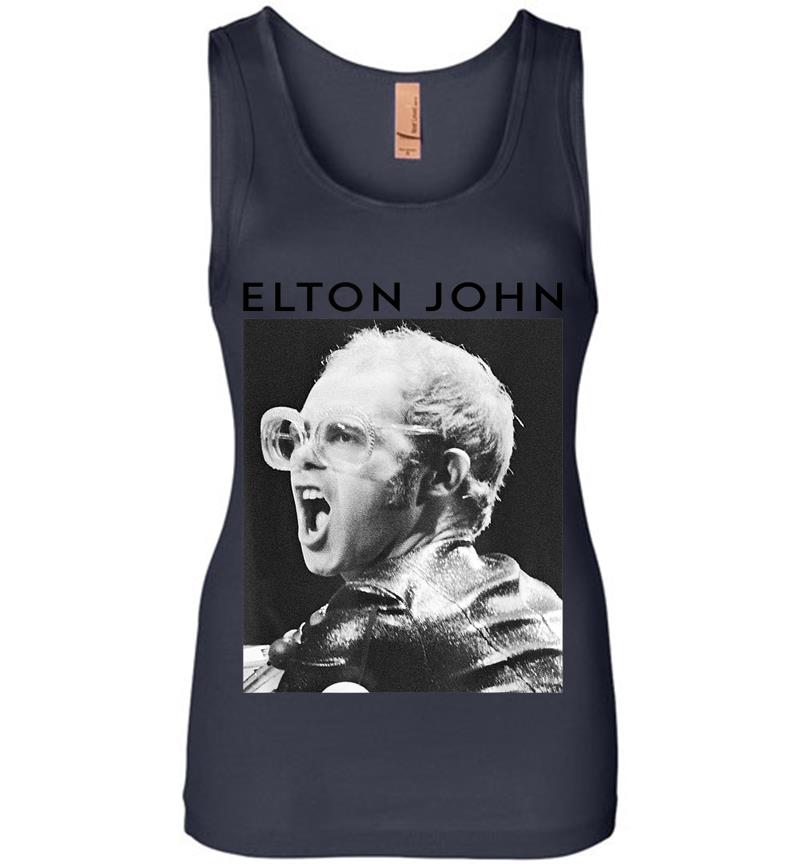 Inktee Store - Elton John Official Black &Amp; White Photo Womens Jersey Tank Top Image
