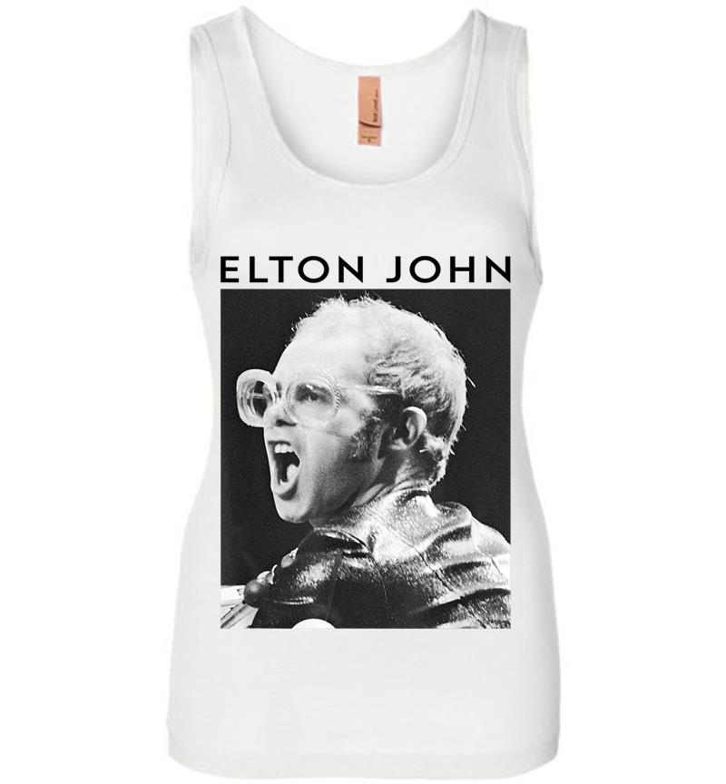 Inktee Store - Elton John Official Black &Amp; White Photo Womens Jersey Tank Top Image
