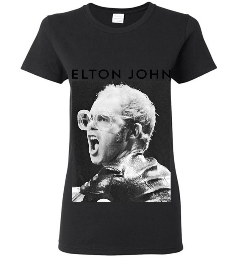 Elton John Official Black & White Photo Womens T-shirt