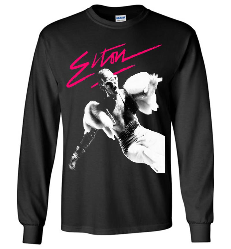 Elton John Official Pink Brush Photo Premium Long Sleeve T-shirt